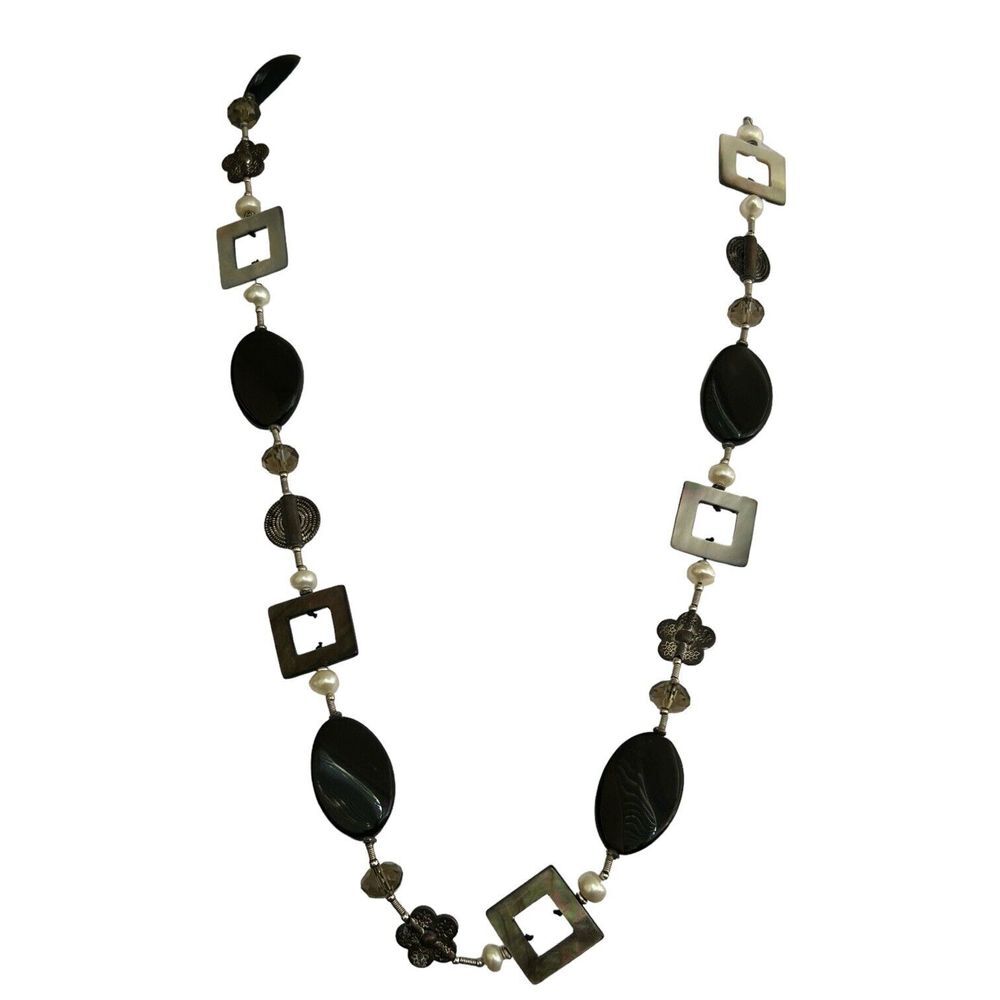 Premier Design Stone And Mother Of Pearl Signed Necklace